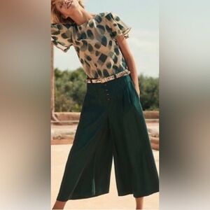 Ett:twa by Anthropologie Wide Leg Button Fly Trouser Pants Large Holly Green NWT